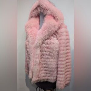 Baby Pink Fox Bomber Jacket Horizontal design W/ detachable Hood (2535)